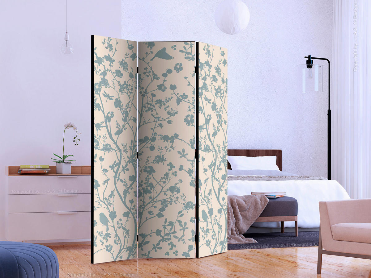 PARAVENT mit 3  Flügel - Beige/Hellblau, Basics, Holz/Textil (135/172/3cm) - artgeist