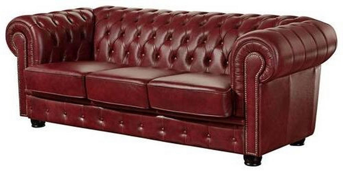 CHESTERFIELD-SOFA Rot Echtleder  - Rot/Nussbaumfarben, KONVENTIONELL, Leder/Holzwerkstoff (200/74/98cm) - Max Winzer