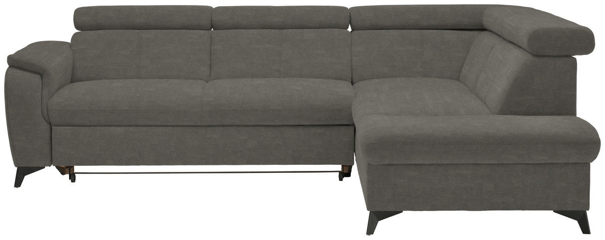 ECKSOFA in Mikrofaser Graubraun  - Graubraun/Schwarz, Design, Textil/Metall (260/203cm) - Stylife