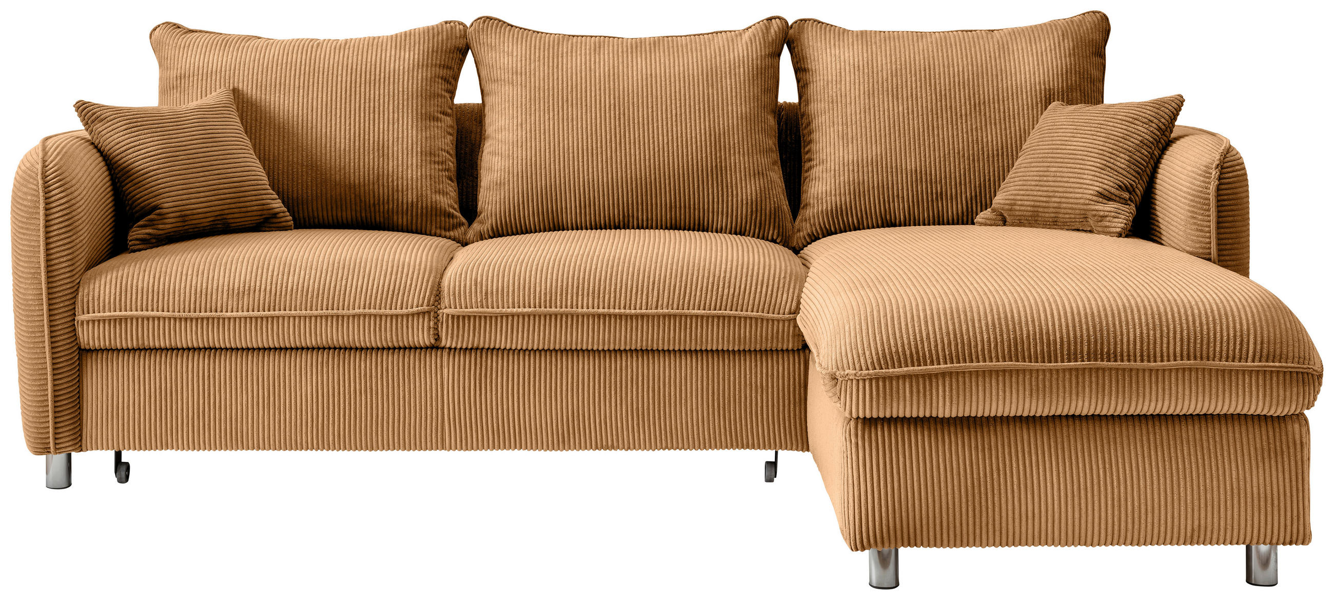 ECKSCHLAFSOFA in Cord Goldfarben  - Chromfarben/Goldfarben, MODERN, Textil/Metall (254/160cm) - Livetastic