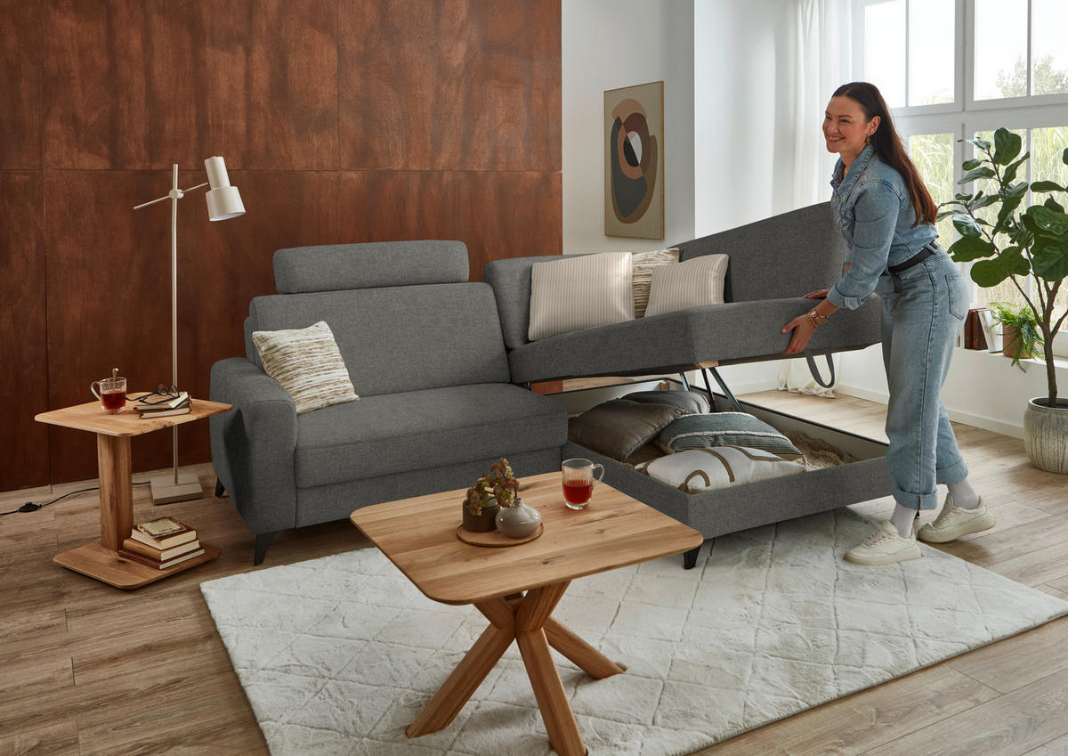 ECKSOFA  Chenille Grau  - Schwarz/Grau, Design, Textil/Metall (239/182cm) - Beldomo Comfort