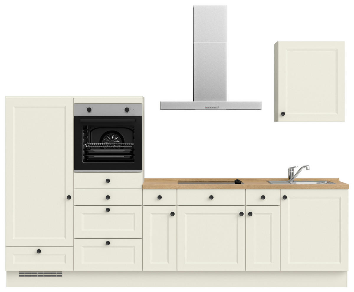 KÜCHENBLOCK Cascada 300 cm  in Weiß, Eichefarben  - Eichefarben/Schwarz, MODERN, Holzwerkstoff/Metall (300cm) - Nobilia