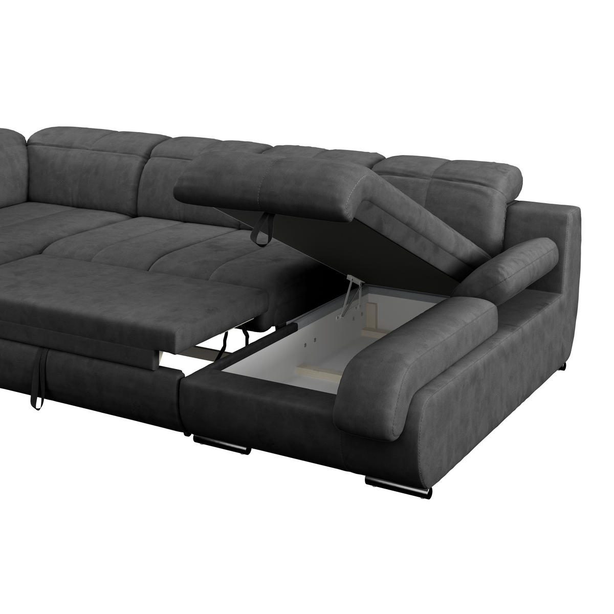 WOHNLANDSCHAFT Anthrazit Mikrofaser  - Chromfarben/Anthrazit, MODERN, Textil/Metall (228/345/184cm) - MID.YOU