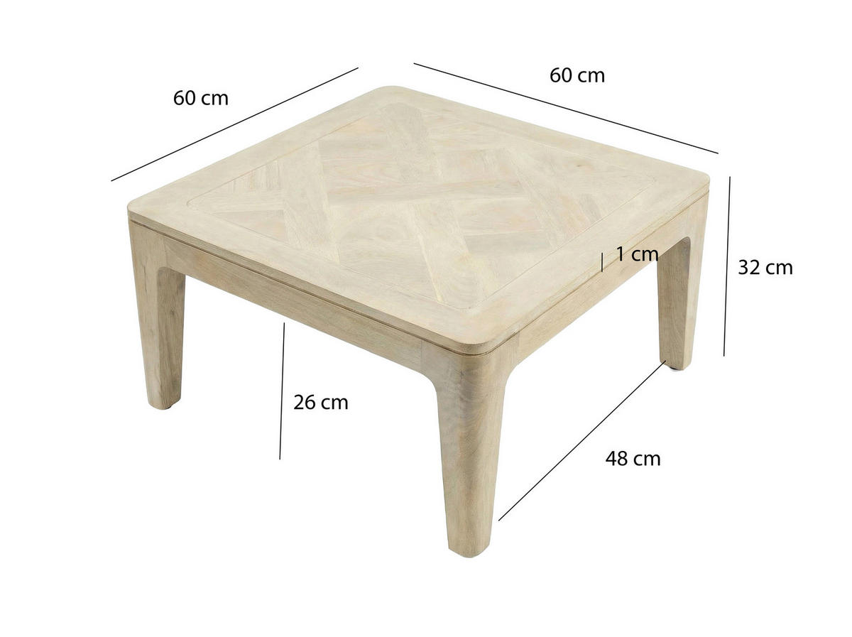COUCHTISCH Mangoholz massiv 60/60/32 cm quadratisch Weiß  - Weiß, Design, Holz (60/60/32cm) - Livetastic