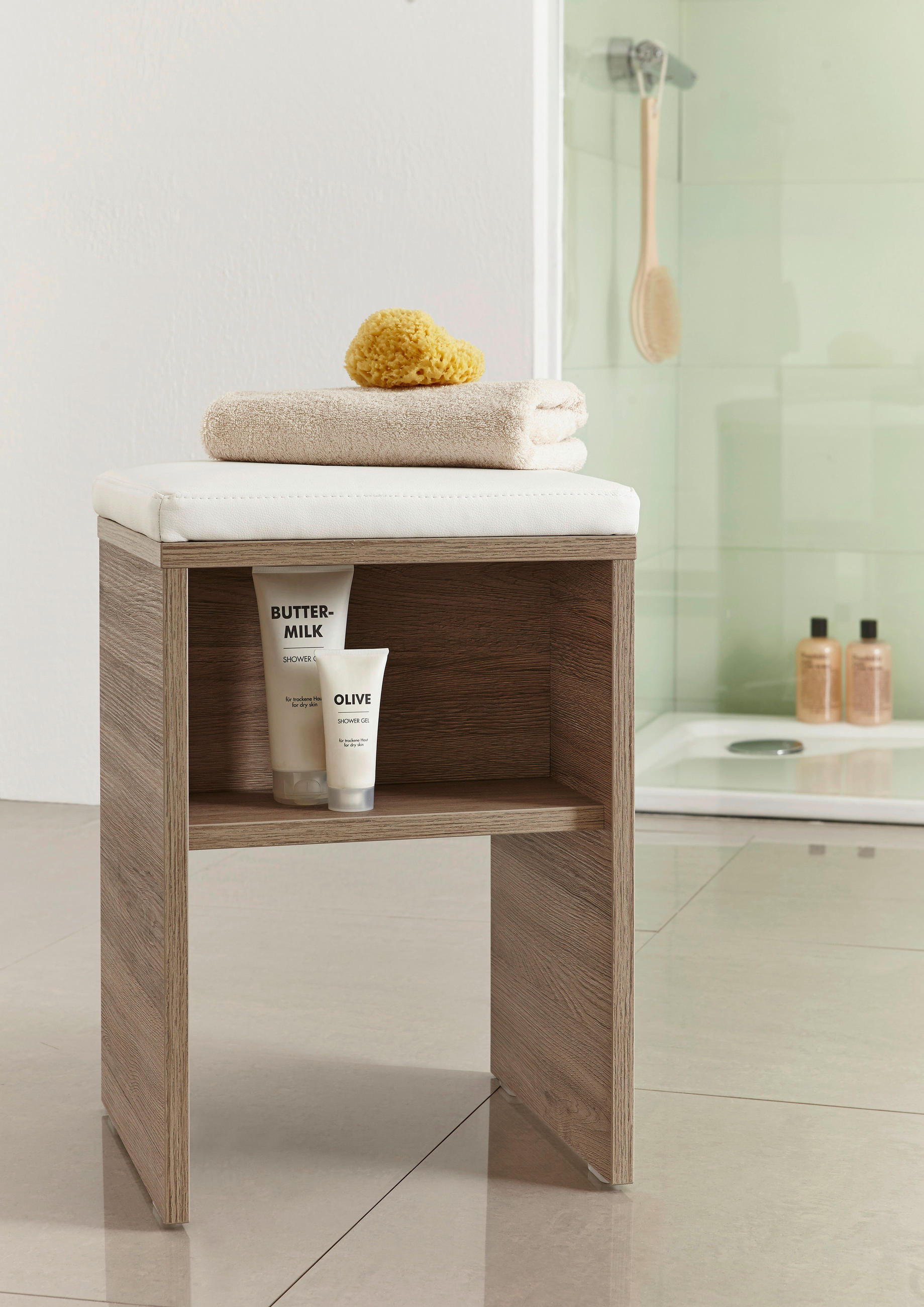 BADHOCKER - Eichefarben, Design, Holzwerkstoff (45/81/33cm) - Leonardo Living