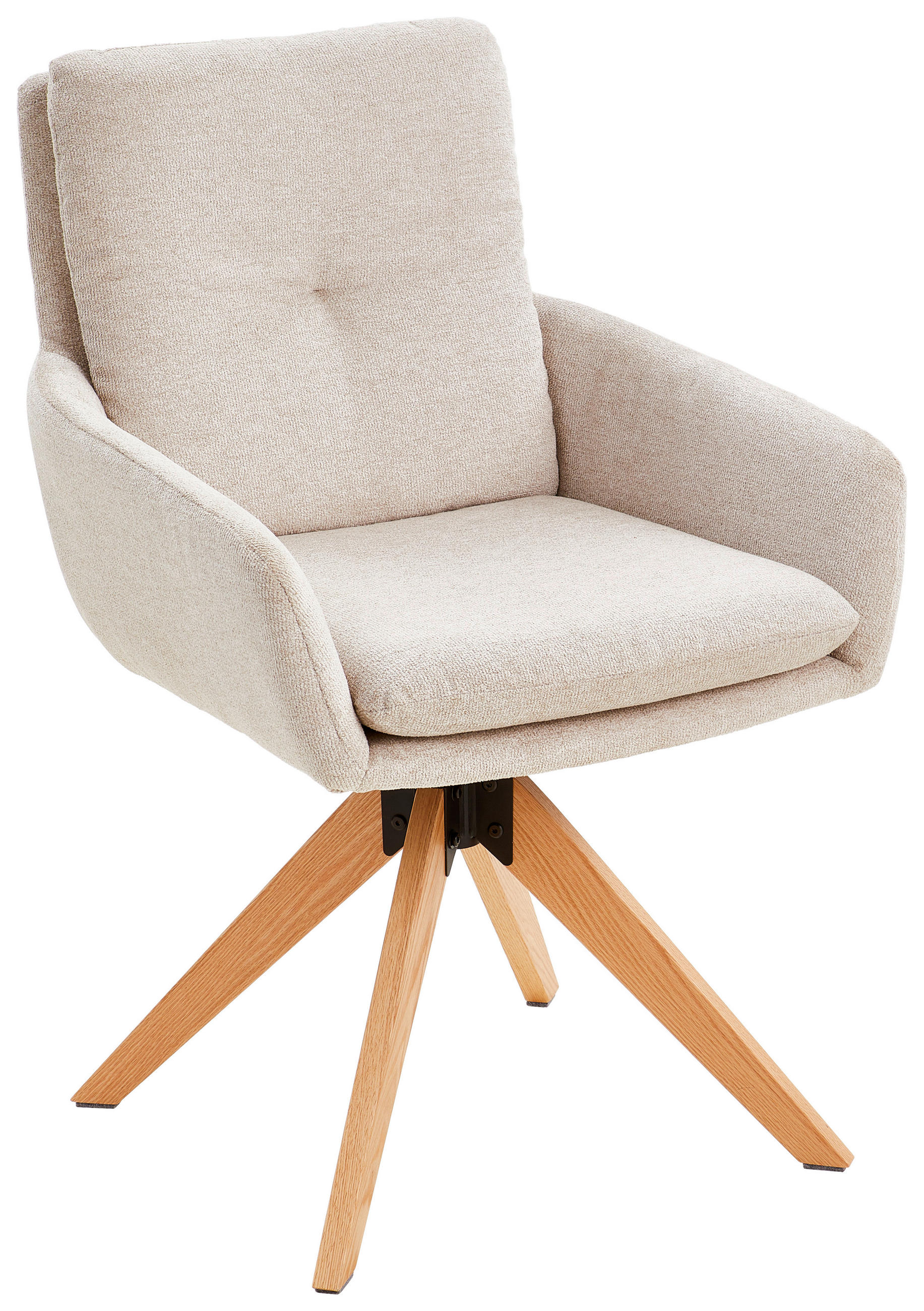 ARMLEHNSTUHL  Sitzfläche 360° drehbar Samt  Creme  - Eichefarben/Creme, MODERN, Holz/Textil (58/91/63,5cm) - Livetastic