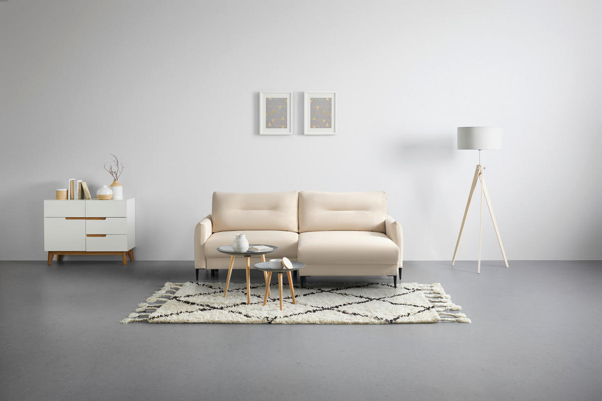 ECKSOFA Cord Beige  - Beige/Schwarz, Modern, Textil/Metall (221/142cm) - MID.YOU