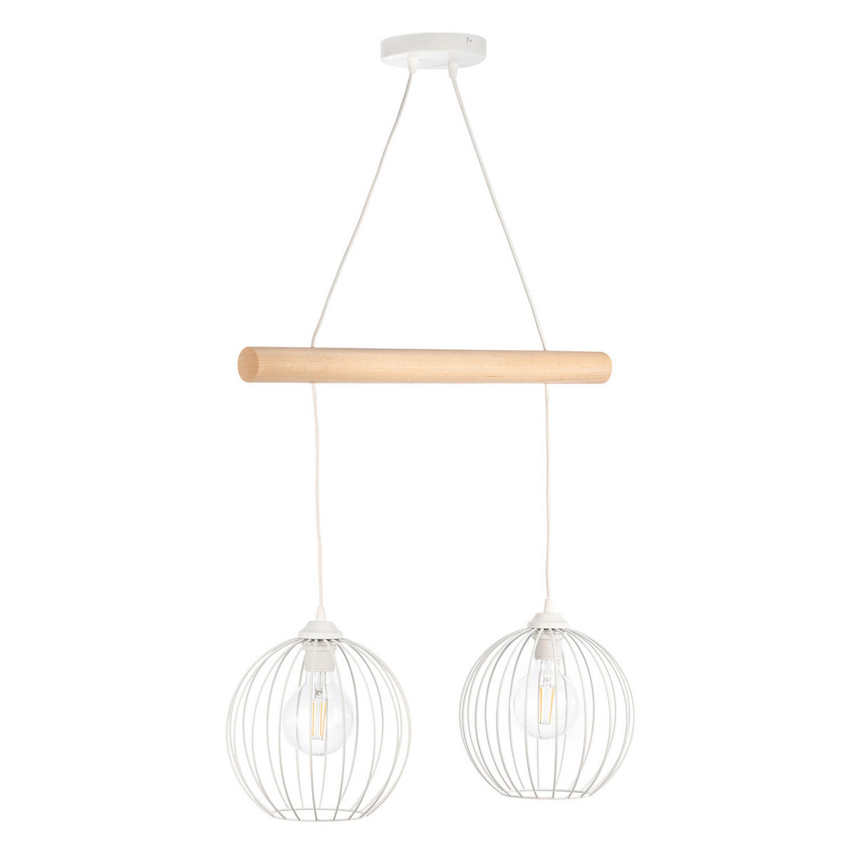 HÄNGELEUCHTE 60/24/90 cm  - Hellbraun/Weiß Hochglanz, Basics, Holz/Metall (60/24/90cm)
