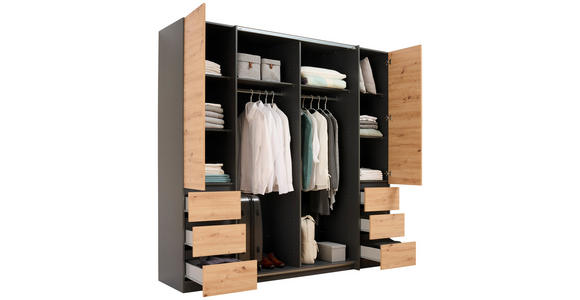KLEIDERSCHRANK in Graphitfarben, Eiche Artisan - Silberfarben/Graphitfarben, KONVENTIONELL, Holzwerkstoff/Kunststoff (215/211/60cm) - Carryhome