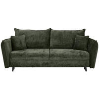 SCHLAFSOFA Chenille Olivgrün Querschläfer  inkl. Zierkissen, Rückenkissen, Bettkasten  - Schwarz/Olivgrün, KONVENTIONELL, Holz/Textil (238/99/108cm) - Carryhome