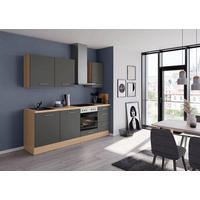 KÜCHENBLOCK 230 cm   in Dunkelgrau, Eichefarben  - Edelstahlfarben/Eichefarben, Design, Holzwerkstoff/Metall (230cm) - Impuls