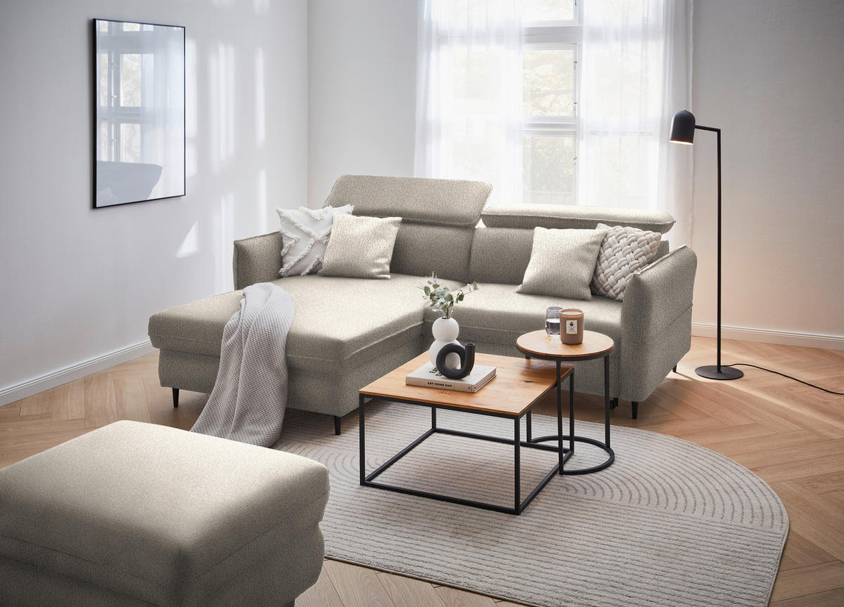ECKSOFA in Flachgewebe Beige  - Beige/Schwarz, Design, Holz/Textil (185/232cm) - Stylife