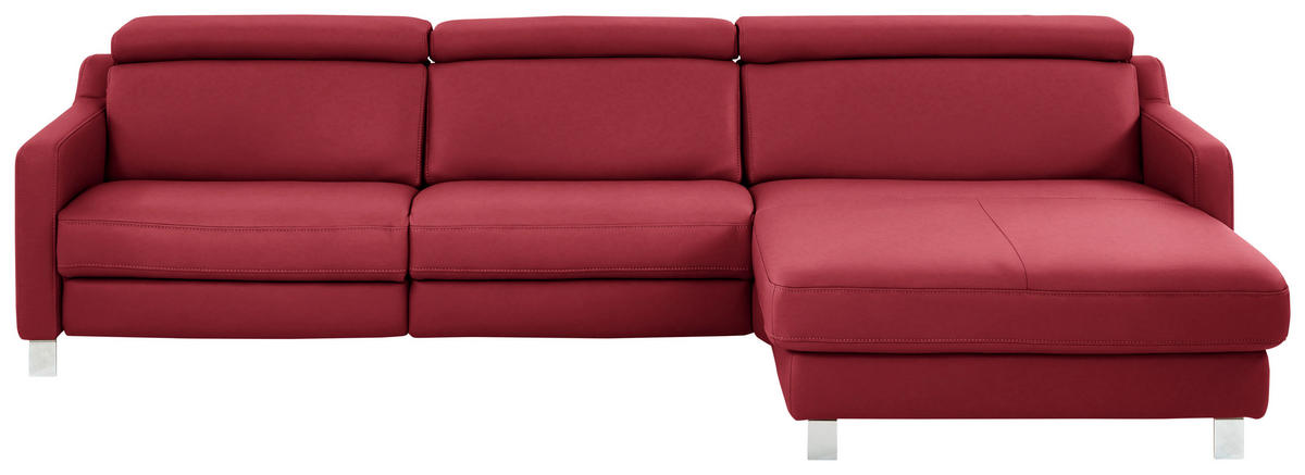 ECKSOFA in Echtleder Rot  - Chromfarben/Rot, Design, Leder/Metall (291/176cm) - Valdera