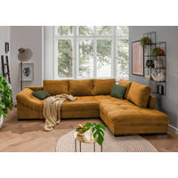 ECKSOFA Cognac Cord  - Dunkelgrün/Cognac, Design, Holz/Textil (298/202cm) - MID.YOU