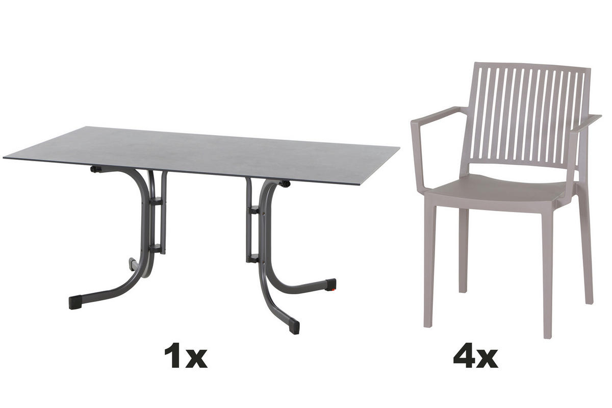 GARTENGARNITUR 5-teilig  - Taupe/Anthrazit, Basics, Holzwerkstoff/Kunststoff (57/80/56cm) - Siena Garden