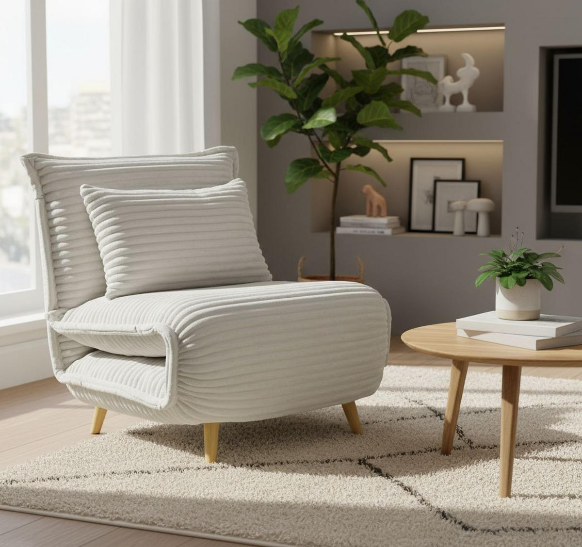 SCHLAFSESSEL Cord Weiß    - Walnussfarben/Weiß, MODERN, Holz/Textil (76/85/83cm) - Livetastic