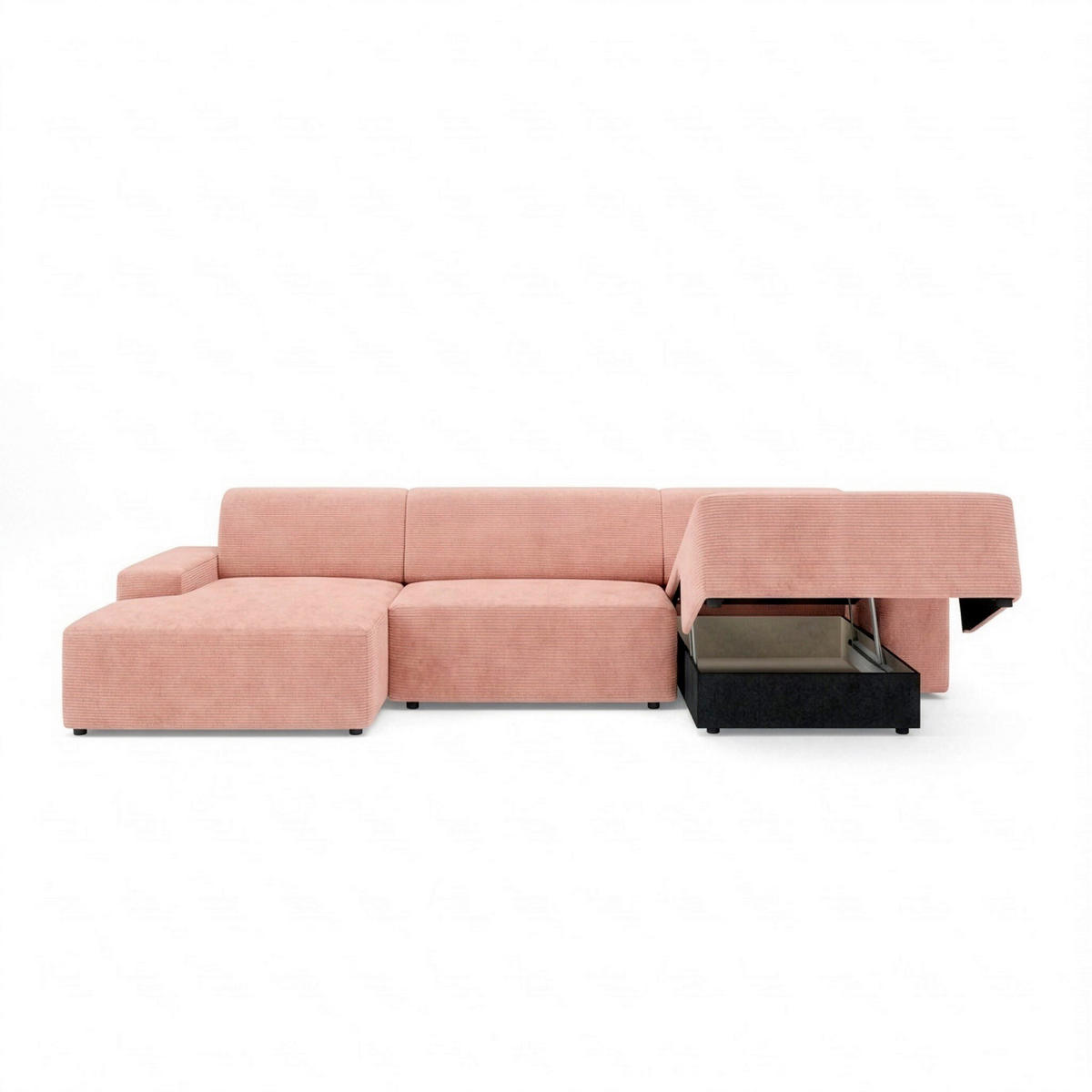 WOHNLANDSCHAFT Cord Pink  - Pink/Schwarz, Modern, Kunststoff/Textil (162/329/162cm) - Trendmanufaktur