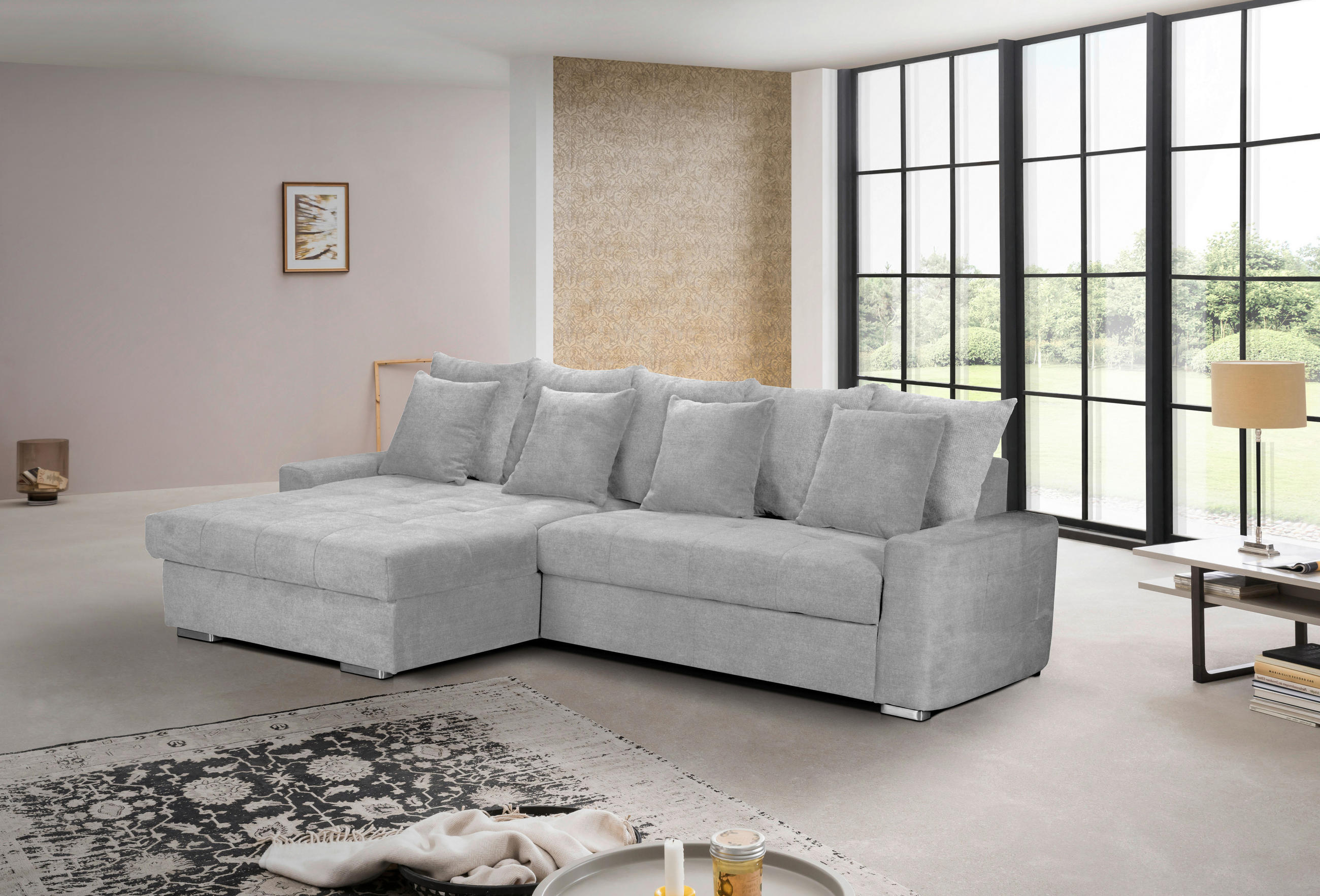 ECKSOFA SALVADOR Hellgrau Mikrofaser  - Wengefarben/Silberfarben, MODERN, Holz/Textil (164/293cm) - MID.YOU