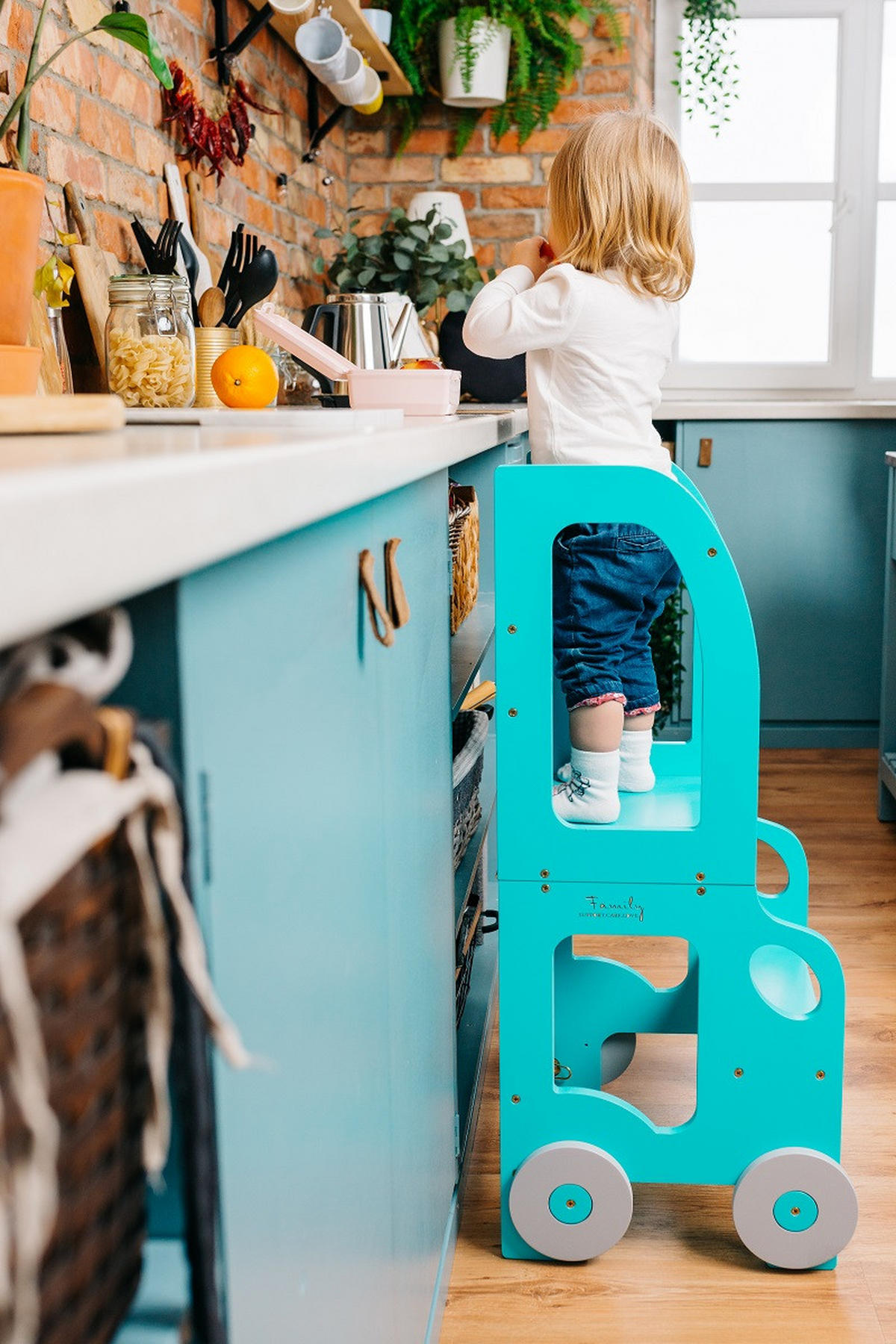 KOMBIHOCHSTUHL  - Blau, Basics, Holz (38/90/40cm)