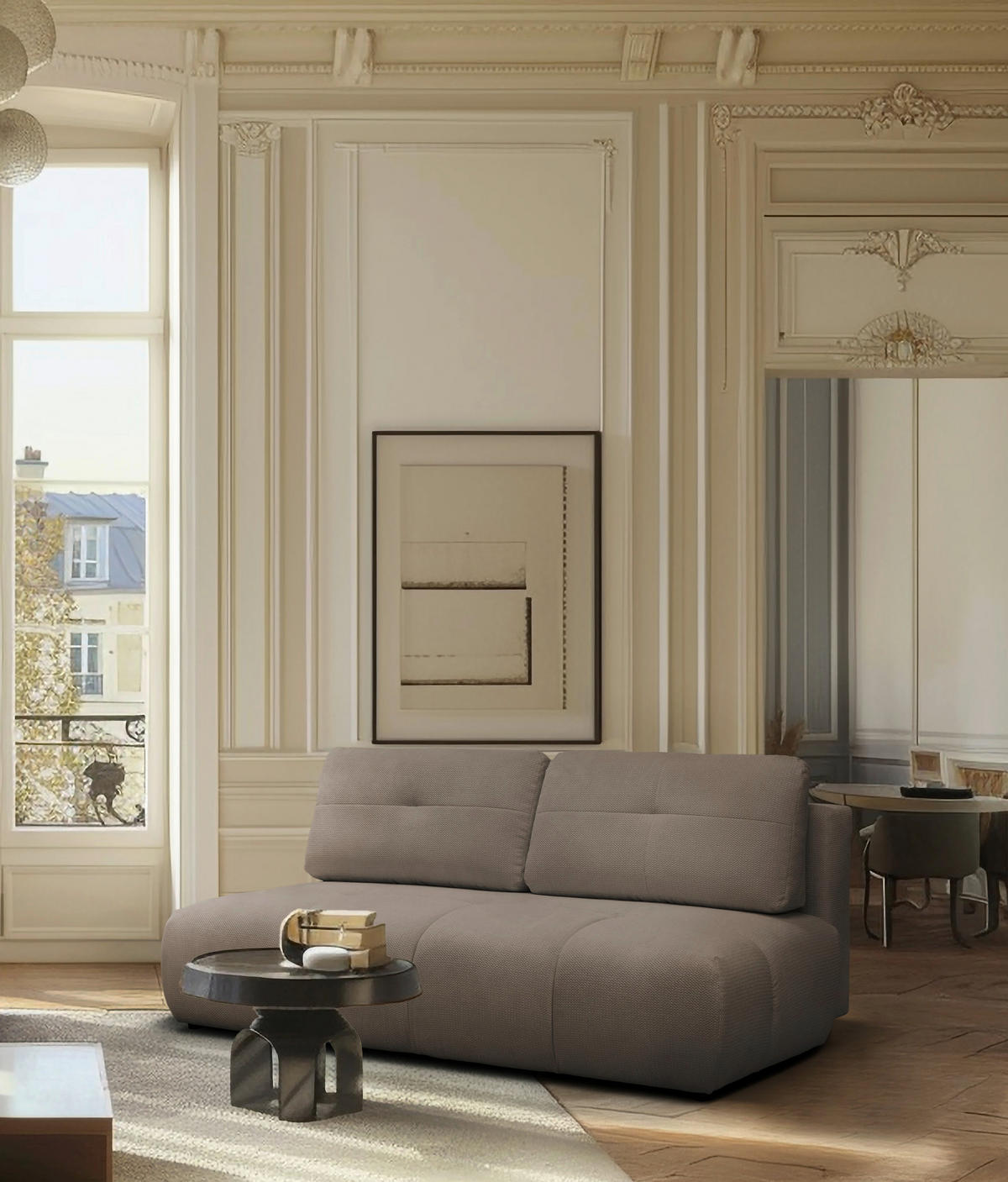 SCHLAFSOFA Struktur Hellbraun  - Hellbraun/Schwarz, Design, Textil (208/92/104cm) - MID.YOU