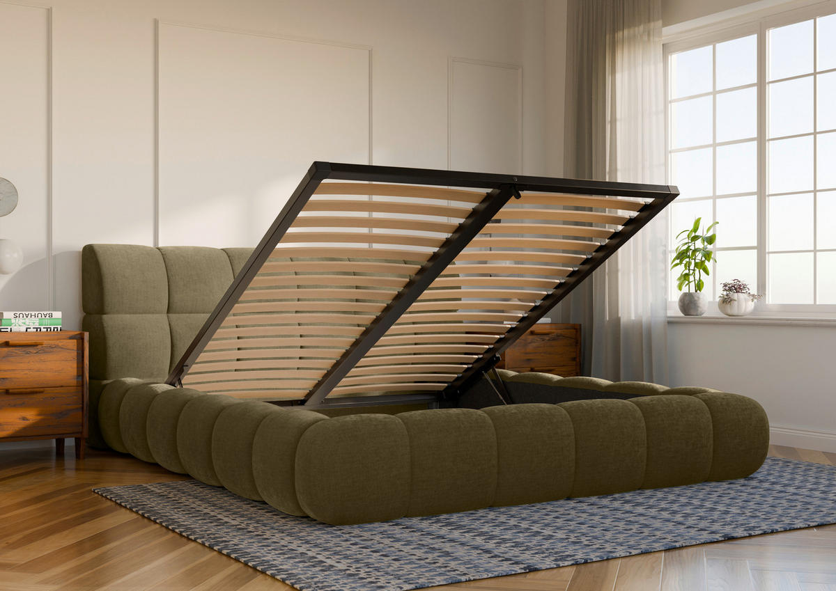 POLSTERBETT 180/200 cm,  in Waldgrün, Lattenrost, Bettkasten,  - Waldgrün/Schwarz, Design, Holz/Textil (180/200cm) - Chameo