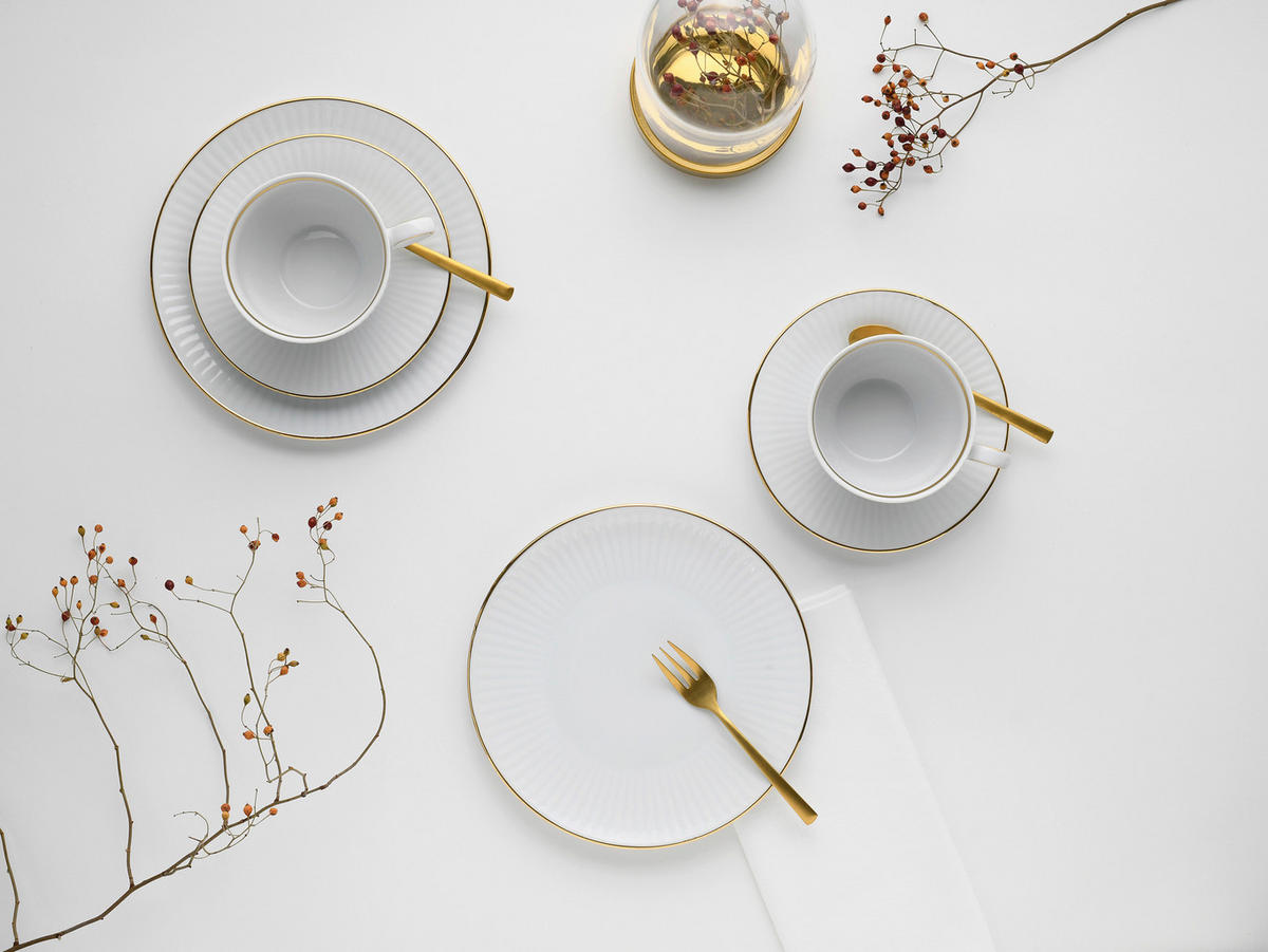 KAFFEESERVICE Valencia 18-teilig  - Goldfarben/Weiß, Design, Keramik - Creatable
