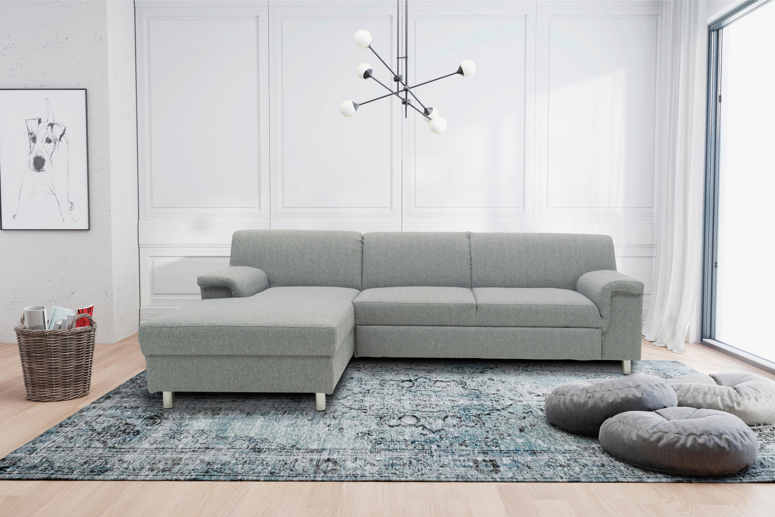 ECKSOFA Silberfarben Webstoff  - Chromfarben/Silberfarben, KONVENTIONELL, Textil/Metall (150/251cm) - MID.YOU