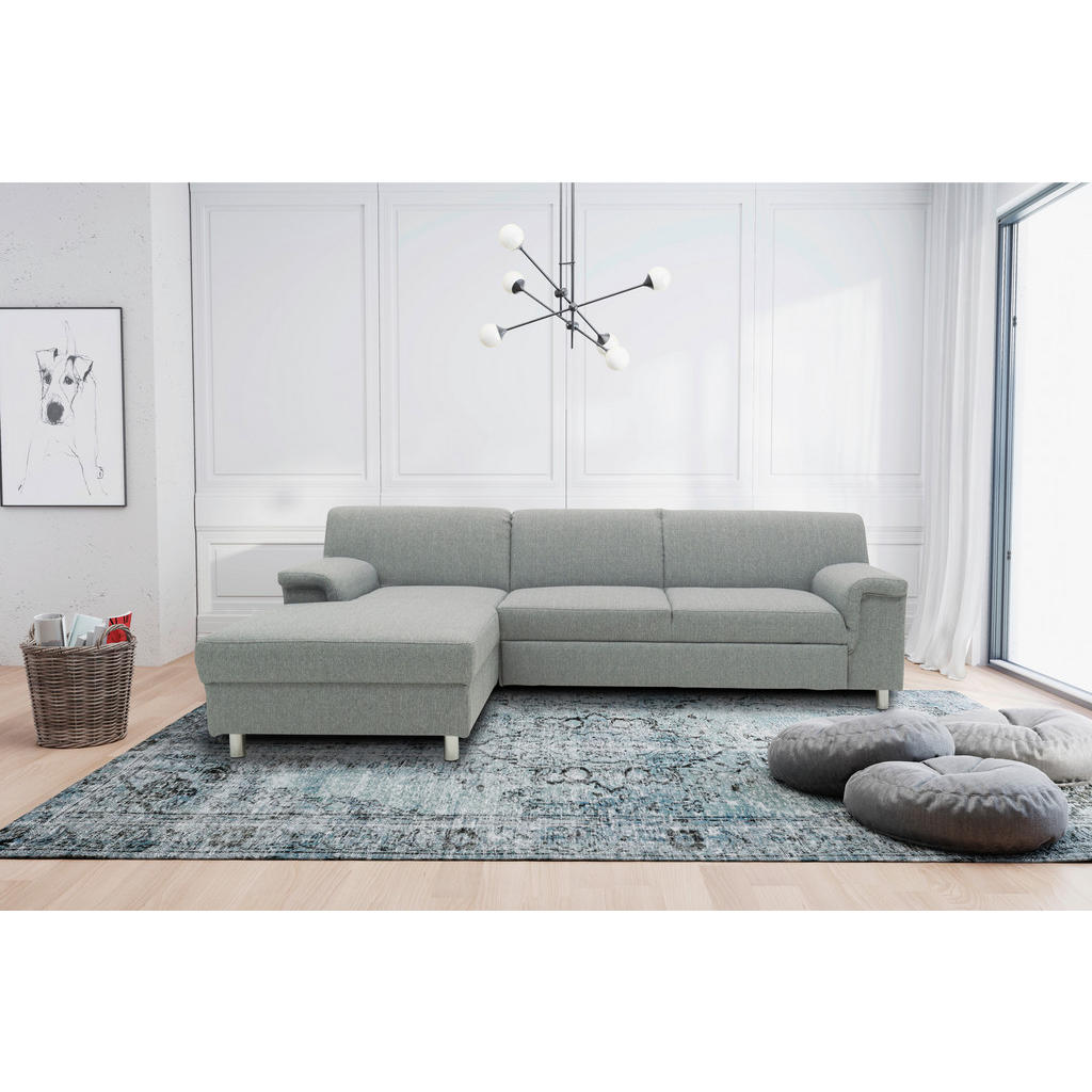 Thumbnail - Mid.you Ecksofa, Silber, Textil, Uni, 3-Sitzer, L-Form, 251x150 cm, Made in EU, Rücken echt, Armteil links, rechts, Wohn...