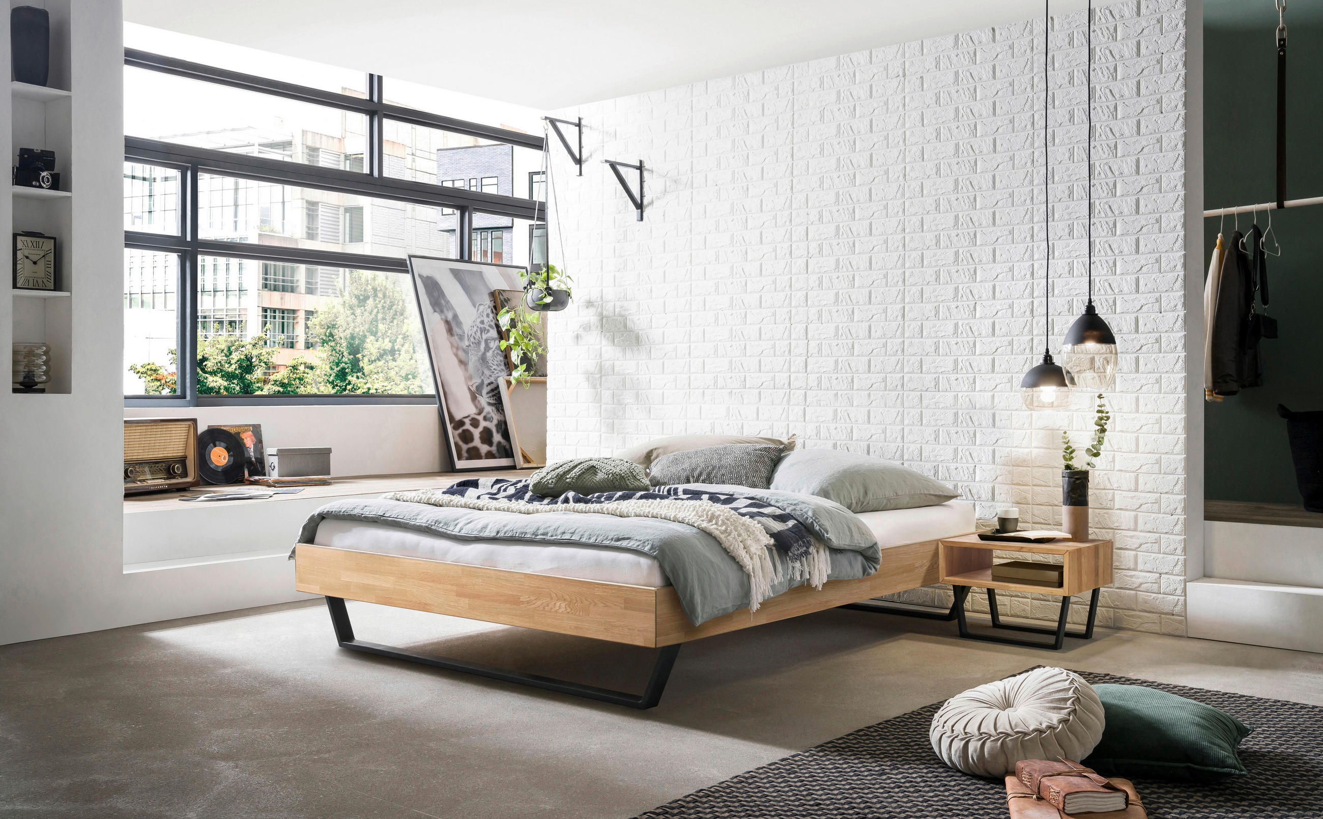 BETT 140/200 cm  in Anthrazit, Eiche Bianco   - Eiche Bianco/Anthrazit, Konventionell, Holz/Metall (140/200cm) - Hasena