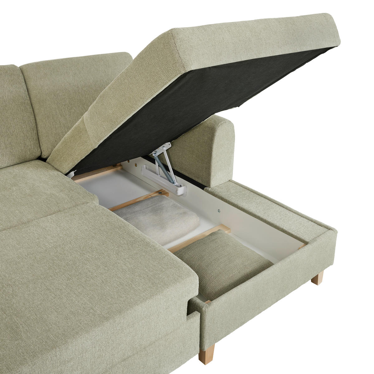 ECKSOFA Hellgrün Flachgewebe  - Buchefarben/Hellgrün, KONVENTIONELL, Holz/Textil (241/166cm) - Carryhome