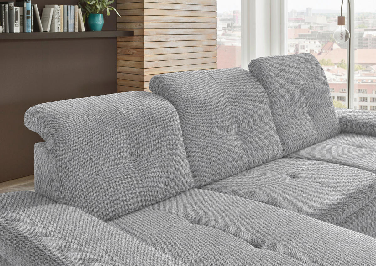 ECKSOFA in Flachgewebe Greige  - Greige/Schwarz, Design, Textil/Metall (174/297cm) - Beldomo Style