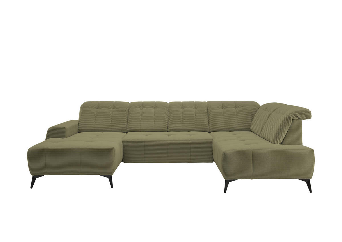 WOHNLANDSCHAFT SANO Olivgrün Cord  - Schwarz/Olivgrün, MODERN, Textil/Metall (180/337/200cm) - Livetastic
