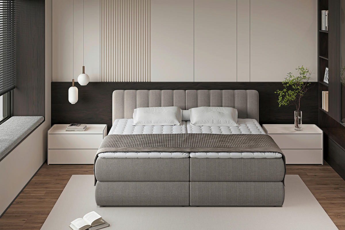 BOXSPRINGBETT 200/200 cm  in Taupe  - Taupe/Schwarz, Design, Kunststoff/Textil (200/200cm) - Chameo