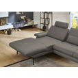 ECKSOFA in Echtleder Grau  - Schwarz/Grau, Design, Leder/Metall (180/310cm) - Dieter Knoll