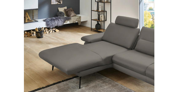 ECKSOFA in Echtleder Grau  - Schwarz/Grau, Design, Leder/Metall (180/310cm) - Dieter Knoll