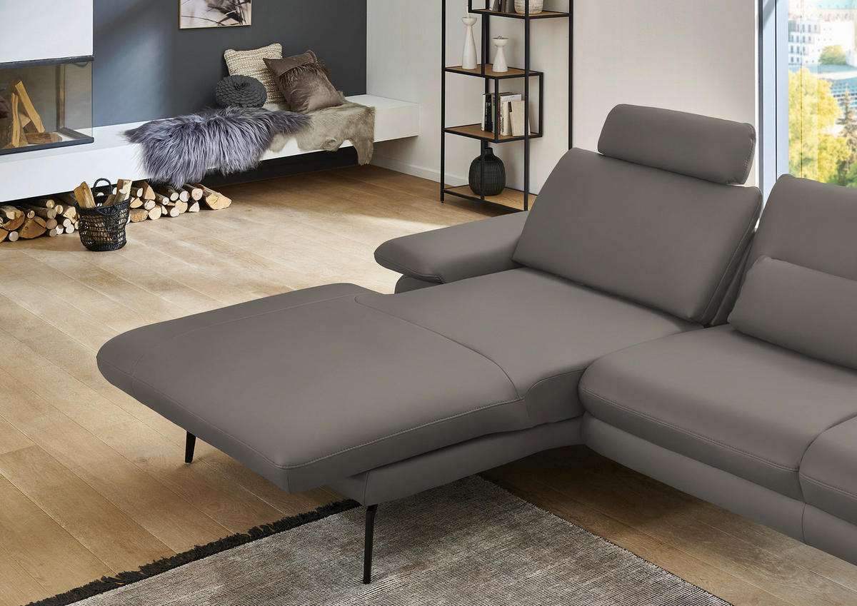ECKSOFA in Echtleder Hellgrau  - Hellgrau/Schwarz, Design, Leder/Metall (180/310cm) - Dieter Knoll