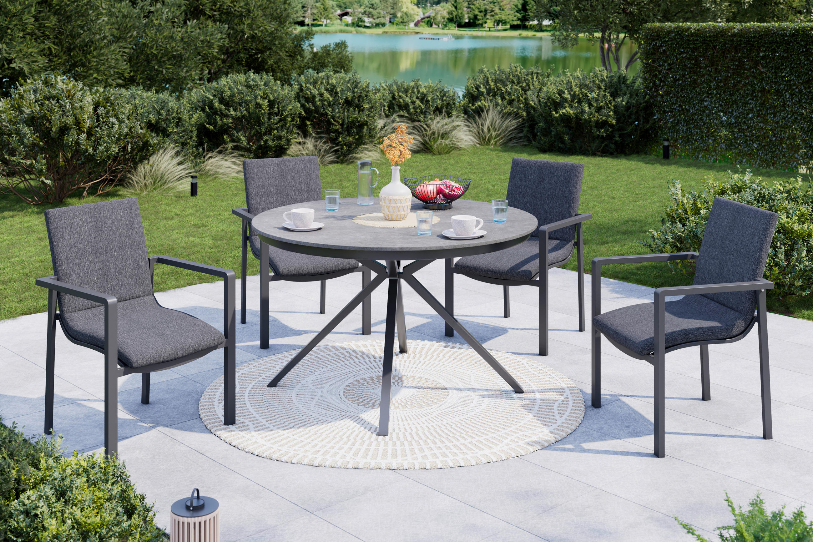 Thumbnail - Ambia Garden Gartentisch, Grau, Metall, Keramik, rund, eckig, 120x74x120 cm, Gartenmöbel, Gartentische, Gartentische