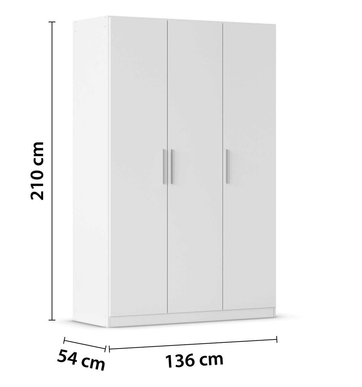 DREHTÜRENSCHRANK 135/210/54 cm,  in Weiß, 3-türig  - Alufarben/Weiß, KONVENTIONELL, Holzwerkstoff/Kunststoff (135/210/54cm) - home24