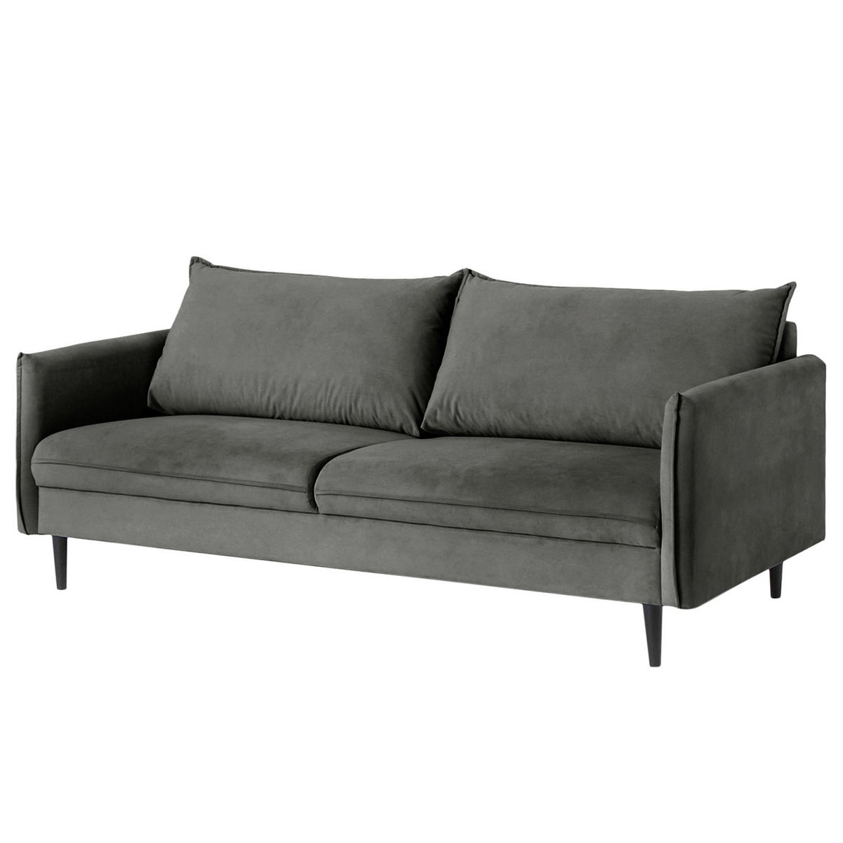 3-SITZER-SOFA JULI Samt Dunkelgrau  - Dunkelgrau/Schwarz, Design, Holz/Textil (203/86/100cm) - P & B