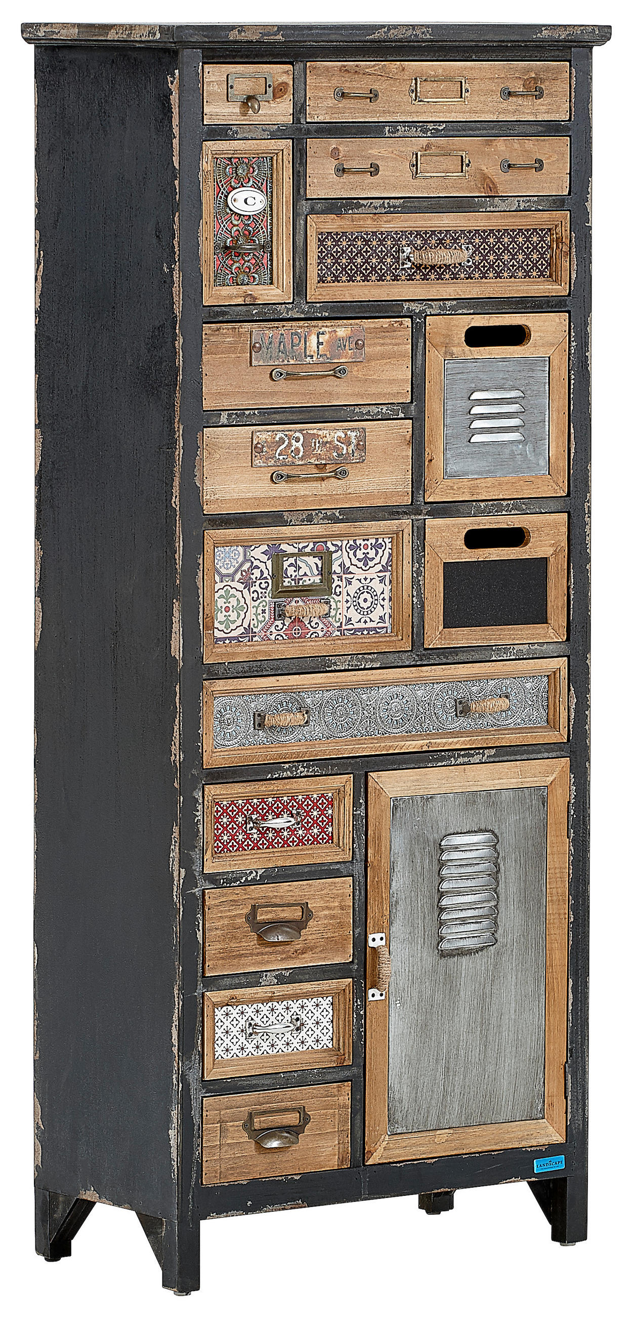 KOMMODE Kiefer massiv Multicolor - Multicolor/Schwarz, Trend, Holz/Keramik (59/140/32cm) - Landscape