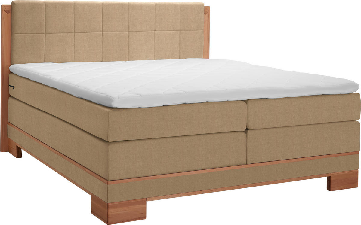 BOXSPRINGBETT 200/200 cm in Buchefarben, Hellbraun von LINEA NATURA