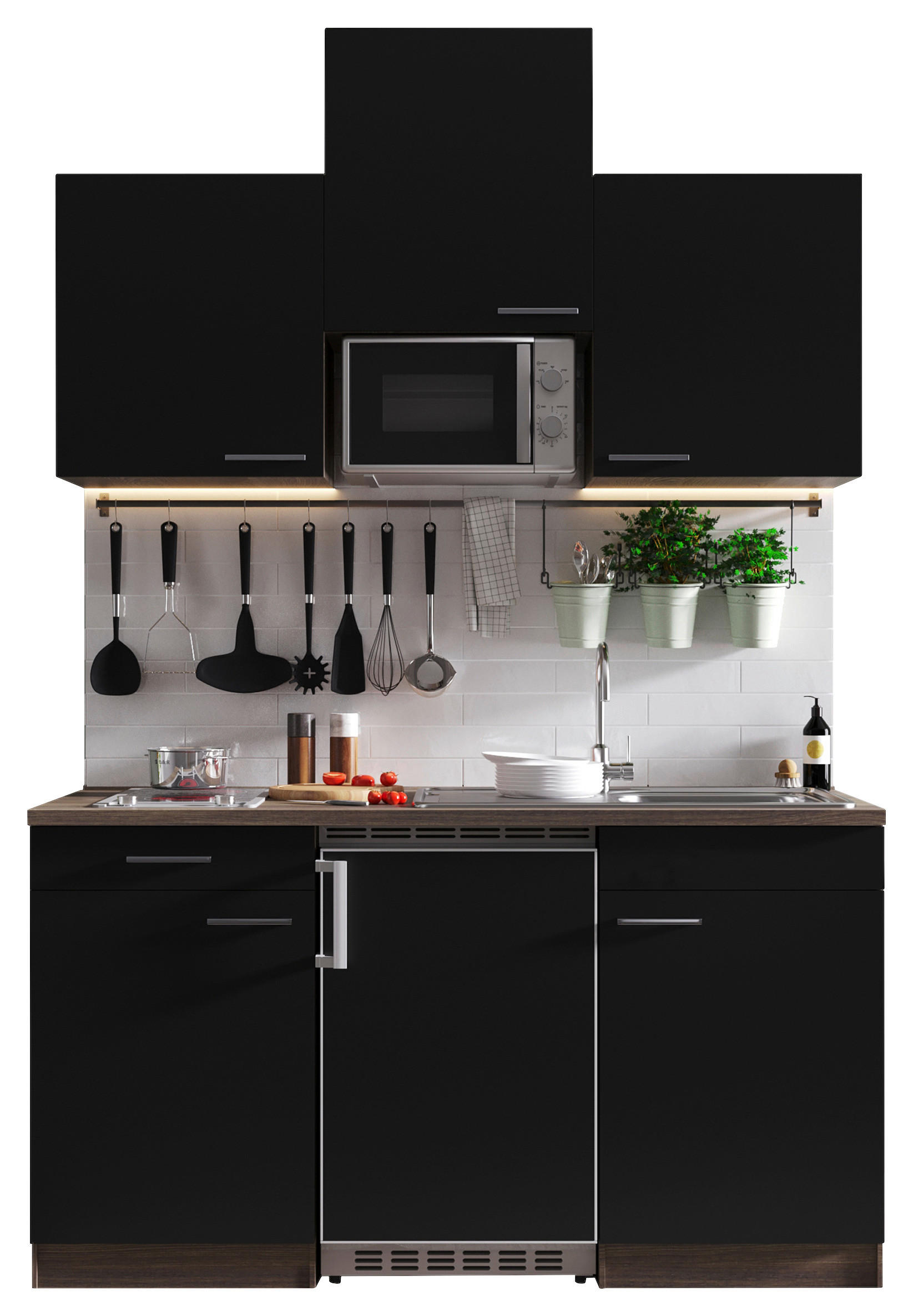 MINIKÖK 150 cm   i svart  - aluminiumfärg/svart, Basics, trämaterial/plast (150cm) - Respekta