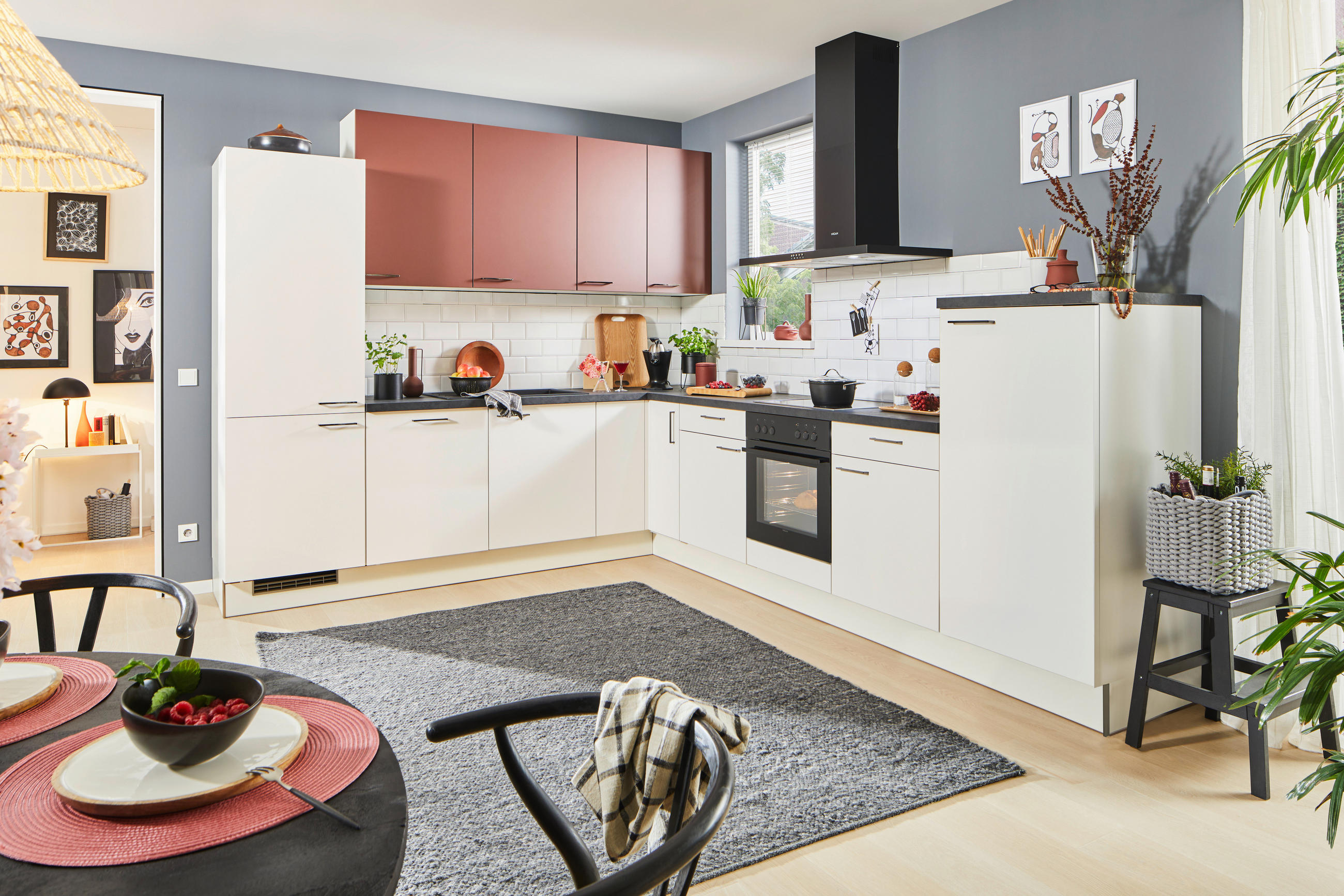 ECKKÜCHE 270/330 cm  in Rot, Weiß  - Rot/Schwarz, Design, Holzwerkstoff/Metall (270/330cm) - Xora