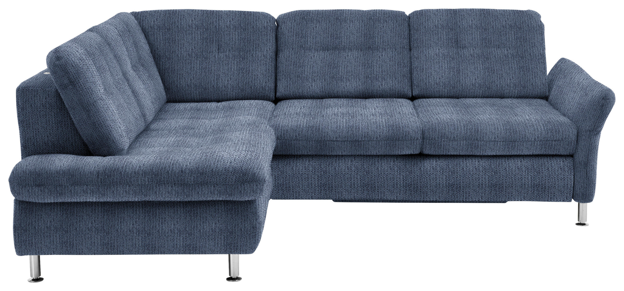 ECKSOFA Blau Webstoff  - Chromfarben/Blau, KONVENTIONELL, Textil/Metall (210/242cm) - Beldomo Style