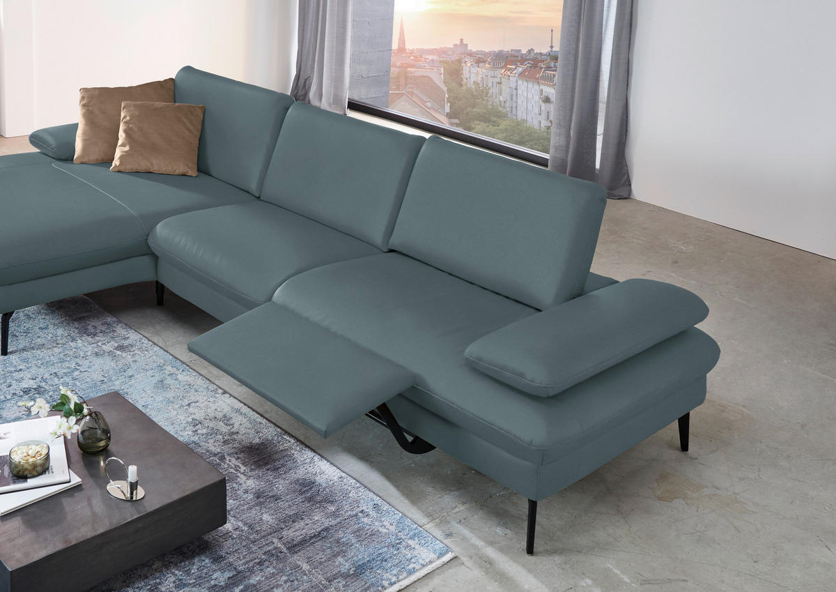 ECKSOFA in Echtleder Grau  - Schwarz/Grau, Design, Leder/Metall (157/325cm) - Dieter Knoll