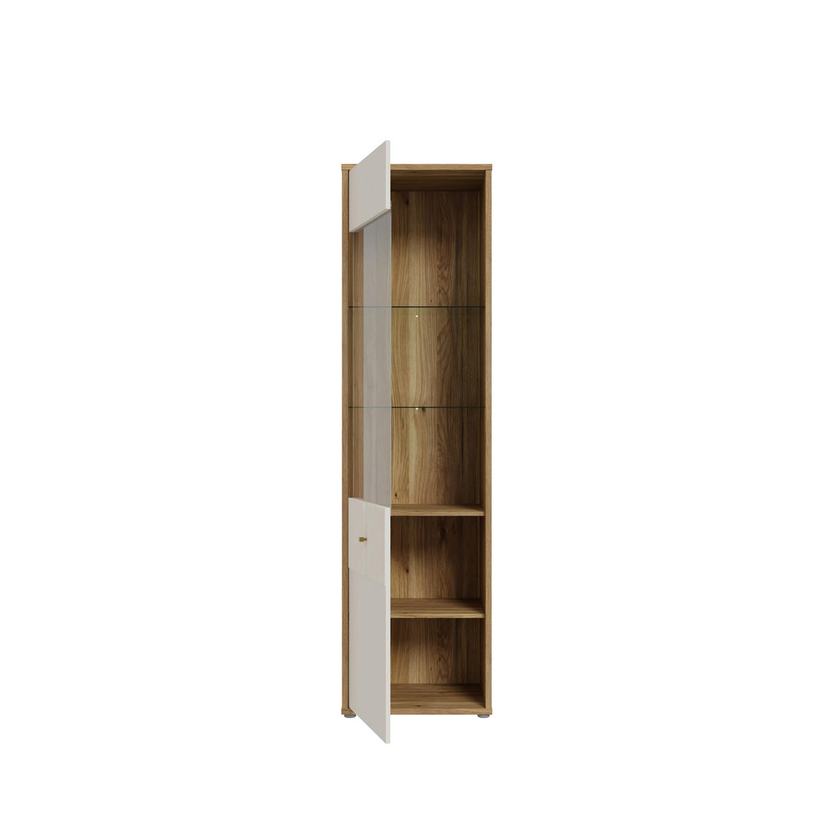 VITRINĂ  in culoare lemn stejar, nisipiu  - auriu/culoare lemn stejar, Design, sticlă/metal (54,8/201,5/42cm) - Xora