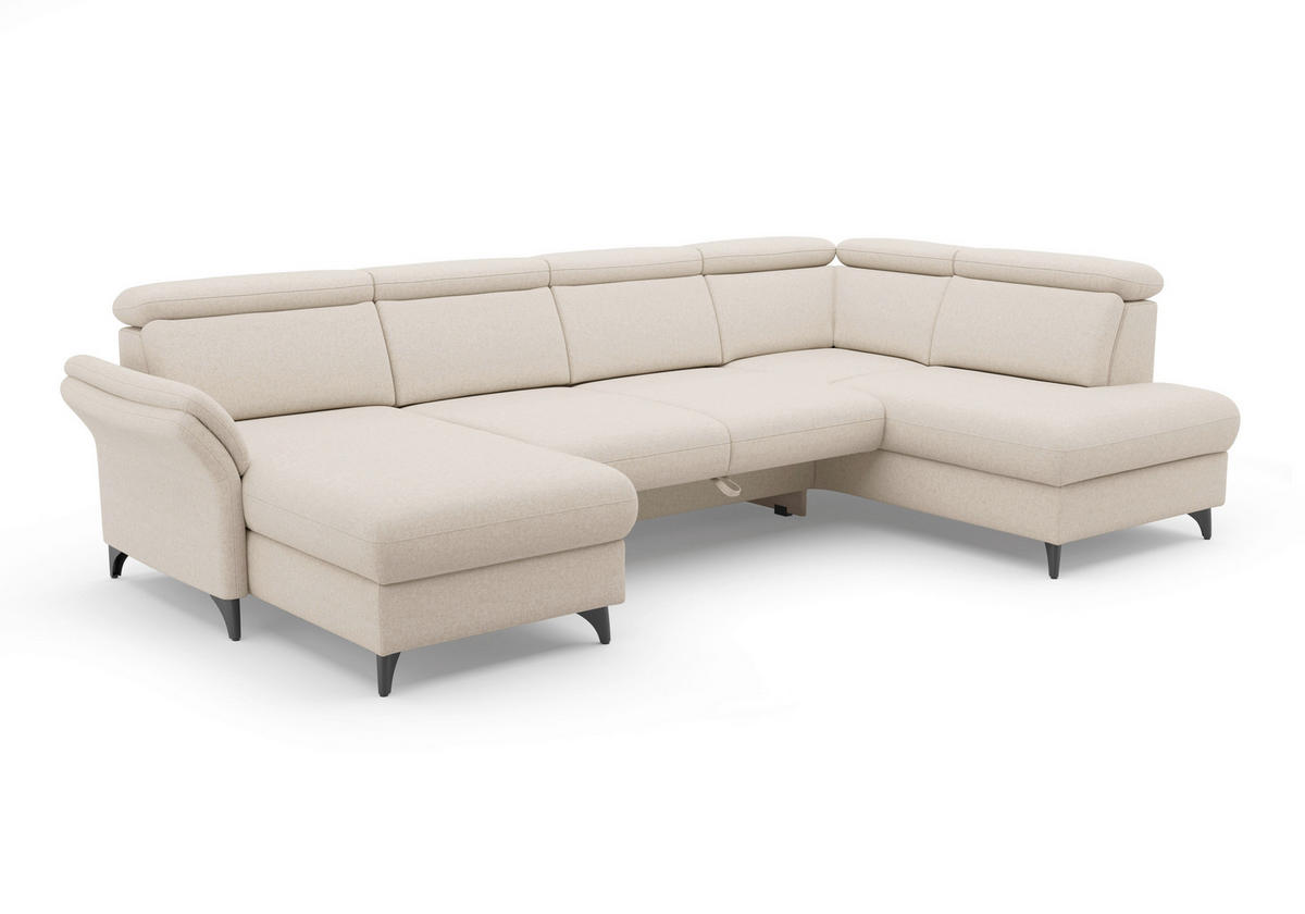 WOHNLANDSCHAFT GLENDALE E Creme Flachgewebe  - Creme/Schwarz, KONVENTIONELL, Textil/Metall (166/321/193cm) - Sit & More