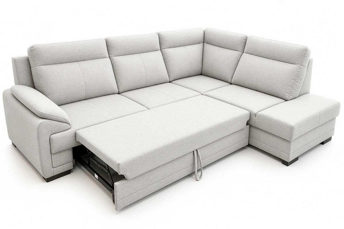 ECKSOFA ALTONA in Flachgewebe Hellgrau  - Hellgrau/Schwarz, Basics, Holz/Holzwerkstoff (272/207cm) - MID.YOU
