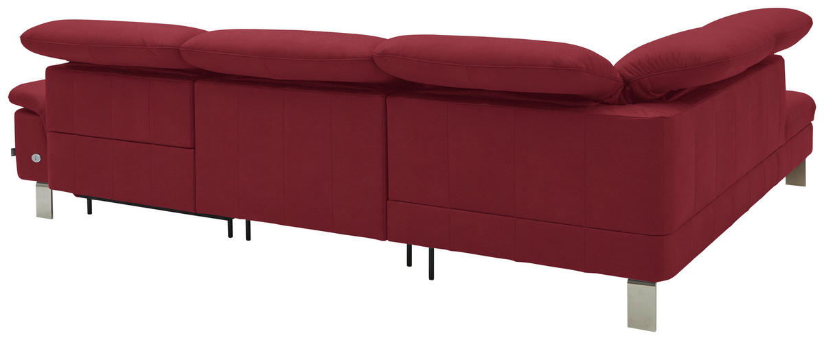 ECKSOFA in Echtleder Rot  233/309 cm  - Edelstahlfarben/Rot, Design, Leder/Metall (233/309cm) - Dieter Knoll