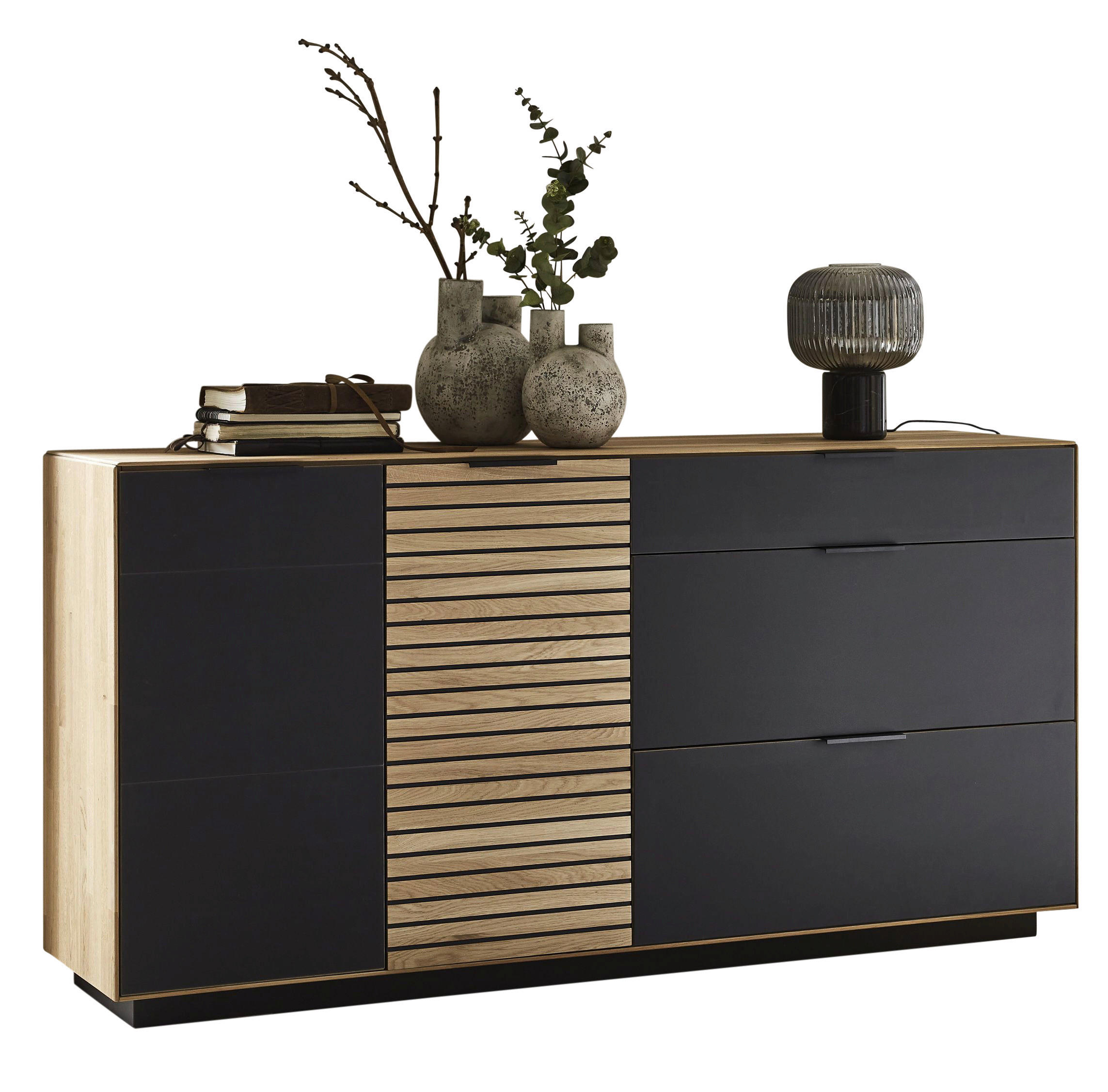 SIDEBOARD Wildeiche  181,9/87,9/45,2 cm  - Wildeiche/Dunkelgrau, Natur, Holz/Metall (181,9/87,9/45,2cm) - Valdera